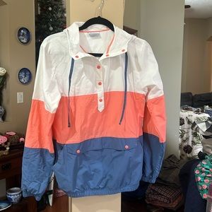 Ladies Columbia Harborside PFG color block, windbreaker quarter snap jacket